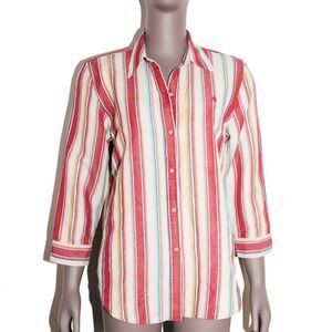 Ralph Lauren Striped Linen Cotton Button Down Shirt‎ Size Medium
